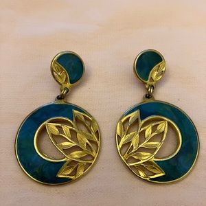 Vintage Teal Enamel Berberi Earrings